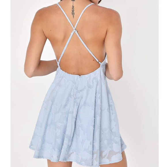 Lulu's Dusty Blue Mini Coquette Skater Dress size XS New With Tag, Lined, - Picture 7 of 9